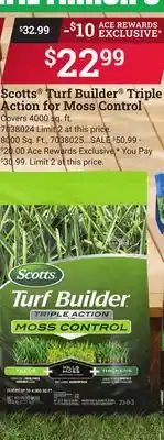 Ace Hardware Scotts Turf Builder Triple Action for Moss Control offer