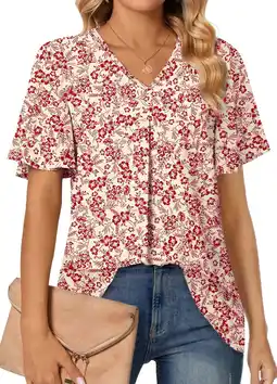 Walmart Fantaslook Womens Tops Dressy Blouses V Neck Short Sleeve Tunic Tops Casual Work Shirts offer