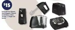 Family Dollar Extra Tall Can Opener, Mini Chopper, 5-Speed Hand Mixer, 2-Slice Toaster, or Single Coil Burner offer