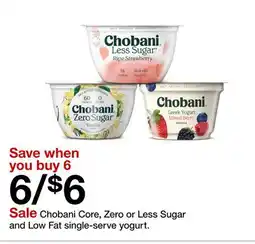 Target Chobani Core, Zero or Less Sugar and Low Fat single-serve yogurt offer