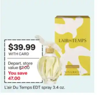 CVS L'air Du Temps EDT spray 3.4 oz offer