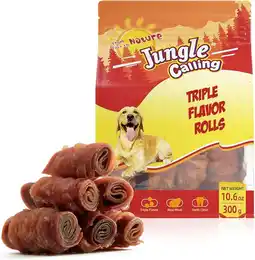 Walmart Jungle Calling Triple Flavor Rolls Dog Treats,Real Chicken Duck Beef Meat, Rawhide Free Dog Snacks offer