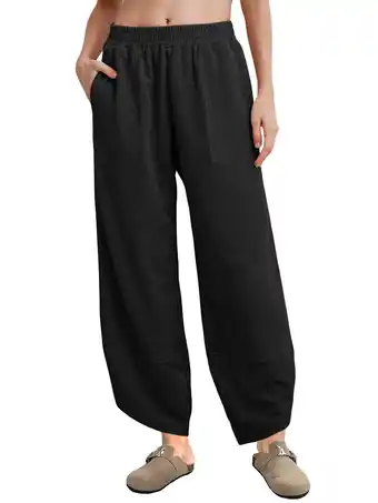 Walmart MINTREUS Womens Baggy Wide Leg Harem Pants Casual Elastic Waisted Palazzo Pants with Pockets offer