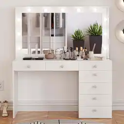 Walmart Ember Interiors Peggy Lighted Vanity Desk – GRWM Vanity with USB Ports and Crystal Knobs offer