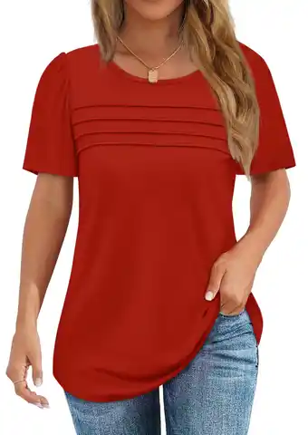 Walmart Fantaslook Women Blouses Dressy Casual Summer Short Sleeve Shirts Crew Neck Pleated Tunic Tops offer