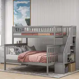 Walmart Euroco Wood Twin over Full Bunk Bed with Stairs and Storage Shelf for Kids Bedroom, Gray offer