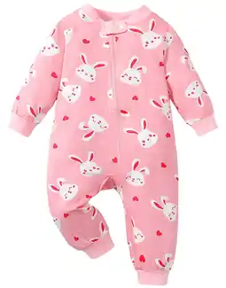 Walmart Actgleam Newborn Baby Girls Romper Long Sleeve Zip-Up Pajamas Bodysuit offer