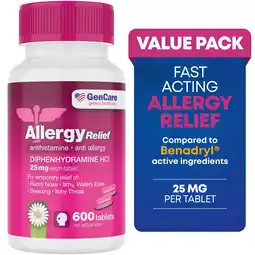 Walmart GenCare Allergy Relief Tablets Antihistamine Diphenhydramine HCl 25mg, 600 Tablets offer