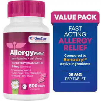 Walmart GenCare Allergy Relief Tablets Antihistamine Diphenhydramine HCl 25mg, 600 Tablets offer