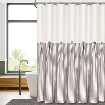 Walmart Ikfashoni Shower Curtain with Hooks, Farmhouse Button Waterproof Fabric Bathroom Curtain, 72x72 offer