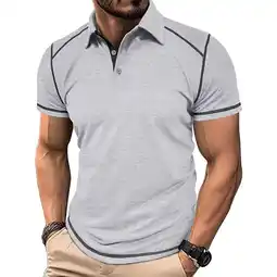 Walmart IDOPIP Men's Color Block Polo Shirts Classic Button Basic Short Sleeve Shirt Golf Stylish Tops offer