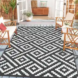 Walmart DEORAB Outdoor Rug Patio Clearance,5'x8' Waterproof Mat, Plastic Camping Rugs, Black & White offer