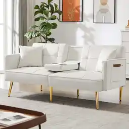 Walmart Yardi Yard Velvet 69 Convertible Loveseat Sofa Bed with 2 Cupholders for Living Room Cream offer