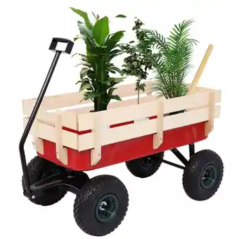 Walmart Zimtown Garden Cart Garden Wagon Wood Wagon ALL Terrain Pulling Red offer