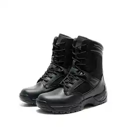 Walmart BURUDANI Men's Military Tactical Work Boots Side Zipper Leather Motorcycle Combat Boots offer