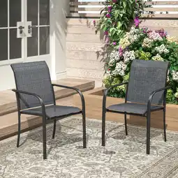 Walmart Vicllax Outdoor Dining Chair Patio Chairs Stackable Metal Modern for Deck Garden, Set of 2, Gray offer