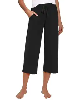 Walmart Siliteelon Womens Capri Yoga Pants with Pockets Drawstring Causal Lounge Pants offer