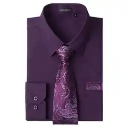 Walmart HISDERN Mens Solid Dress Shirt Long Sleeve with Matching Tie & Handkerchief Set Button Down Shirts offer