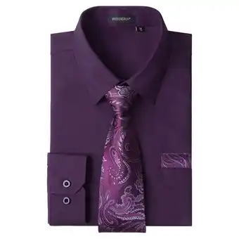 Walmart HISDERN Mens Solid Dress Shirt Long Sleeve with Matching Tie & Handkerchief Set Button Down Shirts offer