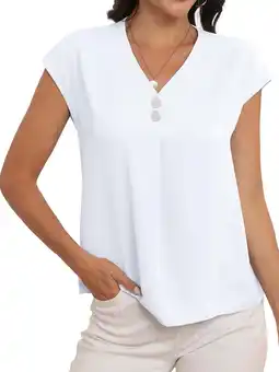 Walmart Cueply Womens Summer Tops Short Sleeve V Neck Dressy Casual Chiffon Blouses T Shirts Tops offer