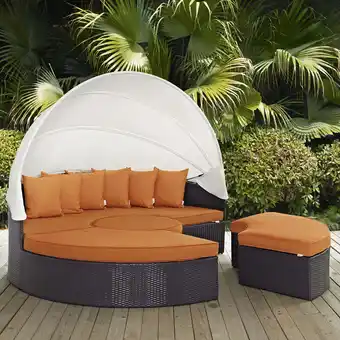 Walmart Modway Convene Outdoor Patio Wicker Rattan Canopy Sectional Daybed in Espresso Orange offer