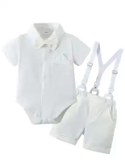 Walmart CARETOO Infant Boy Clothes Formal Outfits 3-24M Summer Short Sleeve Shirt Bowtie Suspender Pants offer