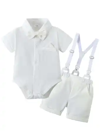 Walmart CARETOO Infant Boy Clothes Formal Outfits 3-24M Summer Short Sleeve Shirt Bowtie Suspender Pants offer