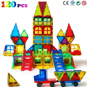 Walmart Magblock Colorful Magnetic Tiles Toy, 120 Piece 3D Building Blocks Set for Toddlers and Kids offer