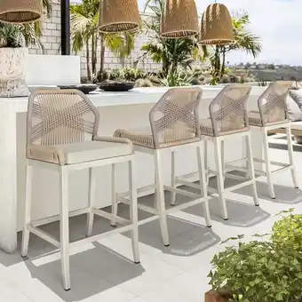 Walmart Dycanpo 26.5''H Outdoor Counter Height Chairs, Boho-Style Rattan Bar Stools Set of 4, Cream offer