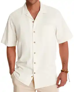 Walmart Alimens & Gentle Men's Linen Shirts Short Sleeve Hawaiian Button down Shirt with Pocket offer