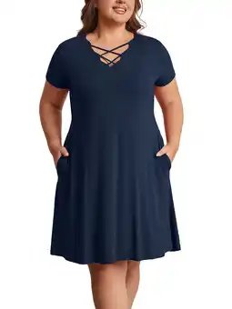 Walmart Cuteduck Womens Plus Size Dress Criss Cross V Neck Short Sleeve Summer Casual Dress 1X-5X offer