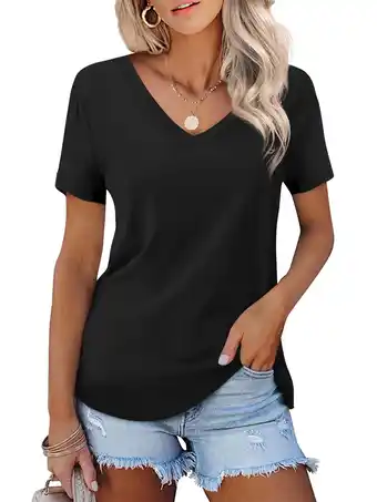 Walmart JYLFC Womens T-shirts V Neck Short Sleeve Tops Summer Casual Shirts, Black L offer