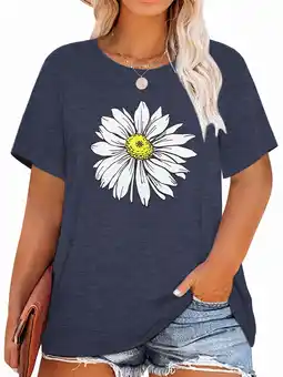 Walmart XCHQRTI Plus Size Daisy Women Tshirt Graphic Oversized Tees Short Sleeve Casual Tee offer