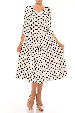 Walmart Women's Loose Fit Scoop Neck 3/4 Sleeve Polka Dot Patterned A-Line Midi Dress offer