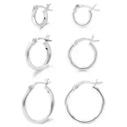 Walmart Kezef Hoop Earring Set of 3 Sterling Silver 2mm Hoop Earrings for Women Girls 10 15 & 20mm offer