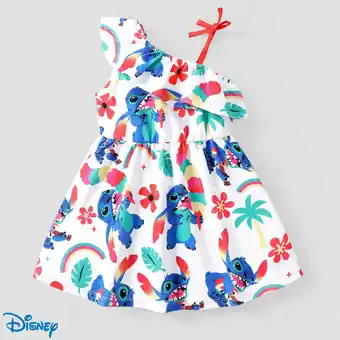 Walmart Disney Stitch Girls Dresses Graphic Floral Ruffled One Shoulder Outfits for Summer, Sizes 2-6 offer