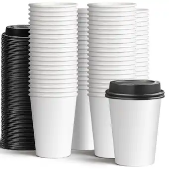 Walmart Ginkgo 100-Count 12 oz Disposable Paper Cups with Lids, Black offer