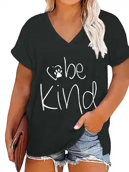 Walmart XCHQRTI Be Kind Womens Shirt Plus Size Graphic Tees Short Sleeve V Neck Summer Casual T Shirt offer