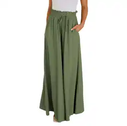 Walmart Cizayoi Women Casual Pants Elastic Waist Wide Leg Beach Trousers with Pockets offer