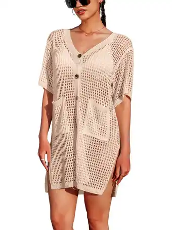 Walmart Charmo Short Sleeve Swim Cover up for Womens Side Split Botton One Piece Swimwear offer