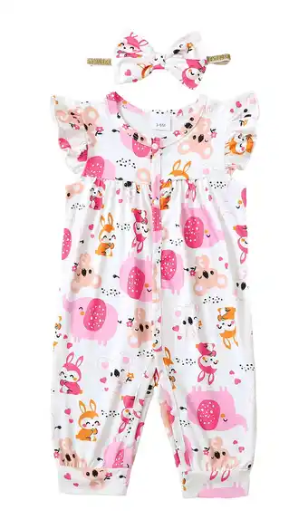 Walmart Actgleam Baby Girl Romper Ruffle Sleeveless Animal Print Cute Jumpsuit,Pink Zoo,6-9M offer