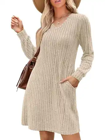 Walmart SIEANE Womens Long Sleeve Sweater Dresses V Neck Casual Fall Dresses With Pockets S-XXL offer