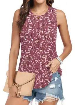 Walmart Women's Summer Tank Tops Pleated Round Neck Sleeveless Tops offer