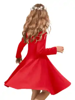 Walmart Oudiya Girls Long Sleeve Dress A-line Twirly Skater Casual Solid Loose Dress Red for Kids 4-5Y offer