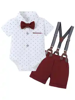 Walmart CARETOO Boy Clothes Suit 3Pcs 0-18M Infant Short Sleeve Formal Outfits Shirt Bowtie Pants 95% Cotton offer