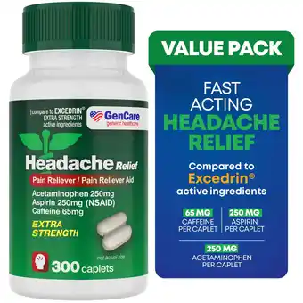 Walmart GenCare Headache Relief Acetaminophen 250mg, Aspirin 250mg & Caffeine 65mg, 300 Caplets offer