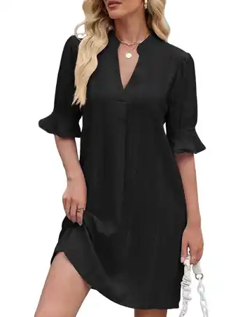 Walmart UVN Summer Dresses for Women Ruffle Short Sleeve Dress Casual V Neck T Shirt Dress offer