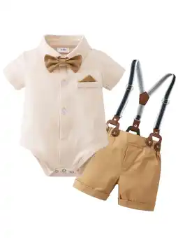 Walmart CARETOO Baby Boy Clothes Suit Romper Shorts Suspender Trousers Pants Bowtie Hat Gentleman Outfits offer