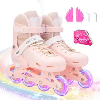 Walmart YYW Kids Inline Skates with Light Up Wheels,4-Size Adjustable Roller Skates for Girls(Pink,M) offer