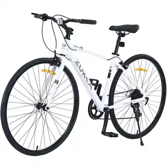 Walmart 700C Road Bike or Men, Aluminum Flat Bar Road Bike with Shimano 7 Speed, Gray offer